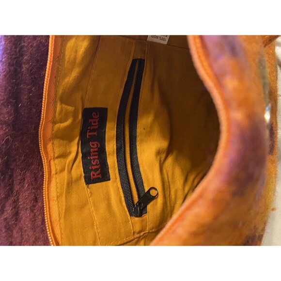 RISING TIDE Felted Wool Bag Pompoms Boho Hippie Handbag Burnt Orange Purple - Picture 8 of 8